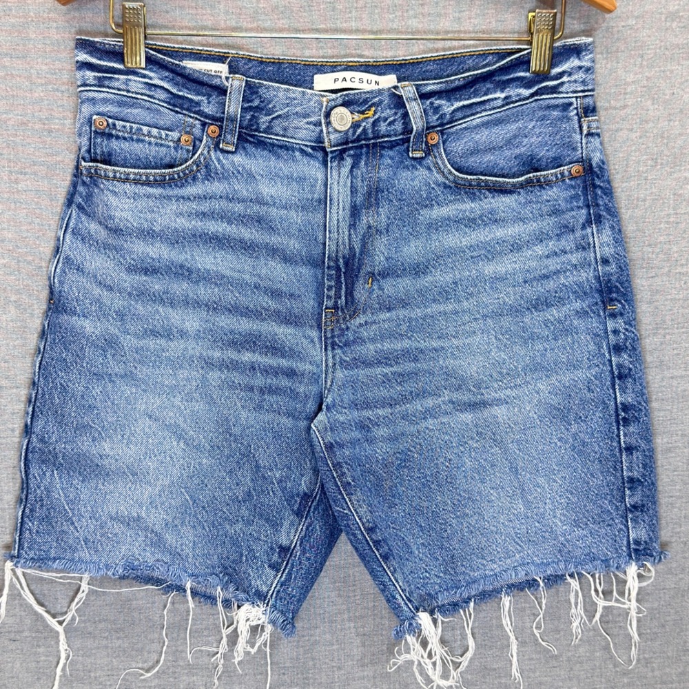 PacSun Women Blue Denim Cut Off High Rise Frayed Hem Jean Shorts Size 30